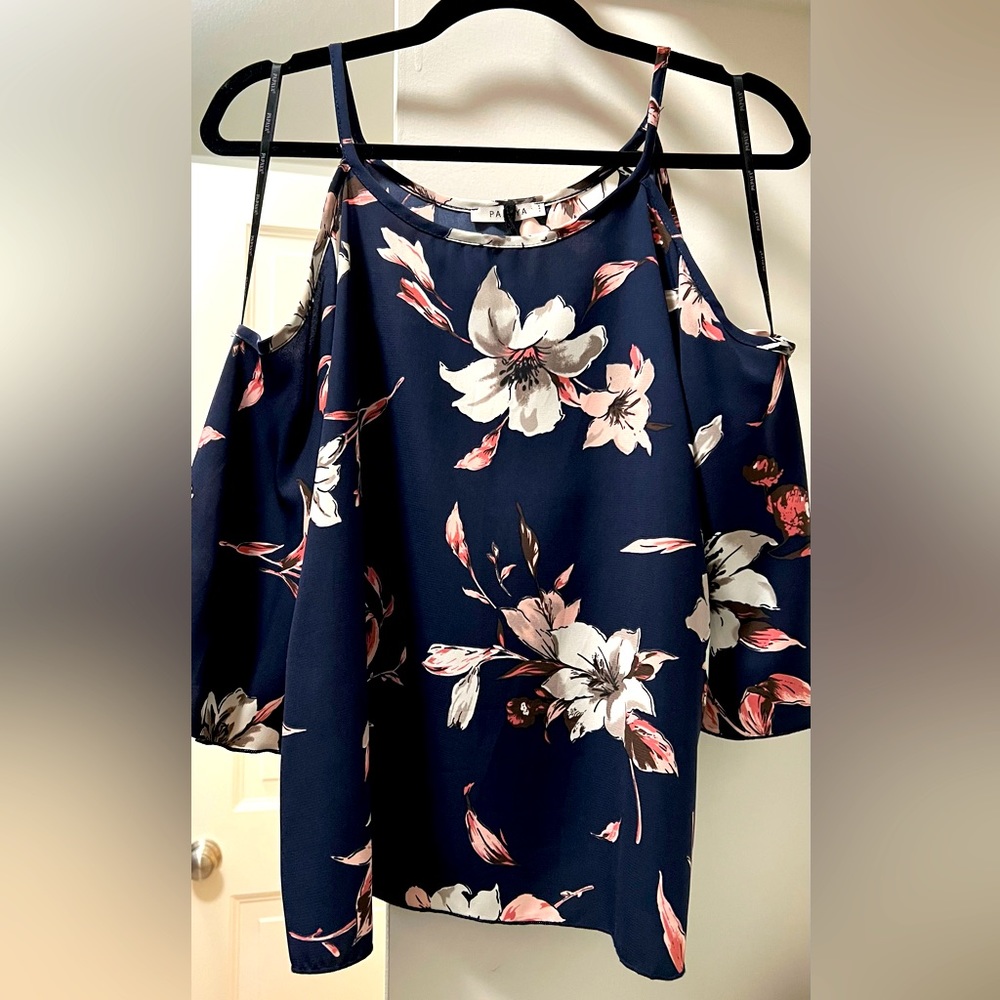 Navy floral blouse. Size S.